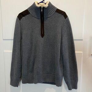 Tommy Hilfiger Men's Gray Sherpa Lined 1/4 Zip Sweater Size M‎